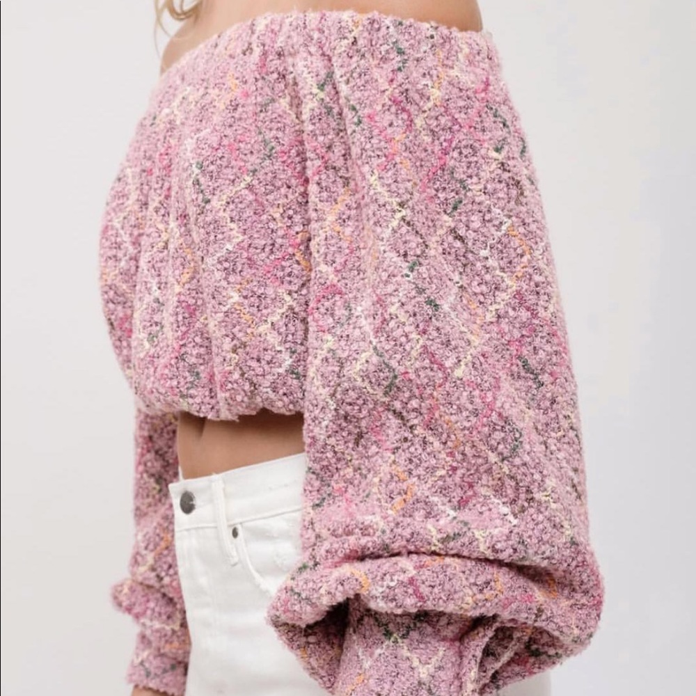 J.O.A Off the Shoulder Cropped Sweater